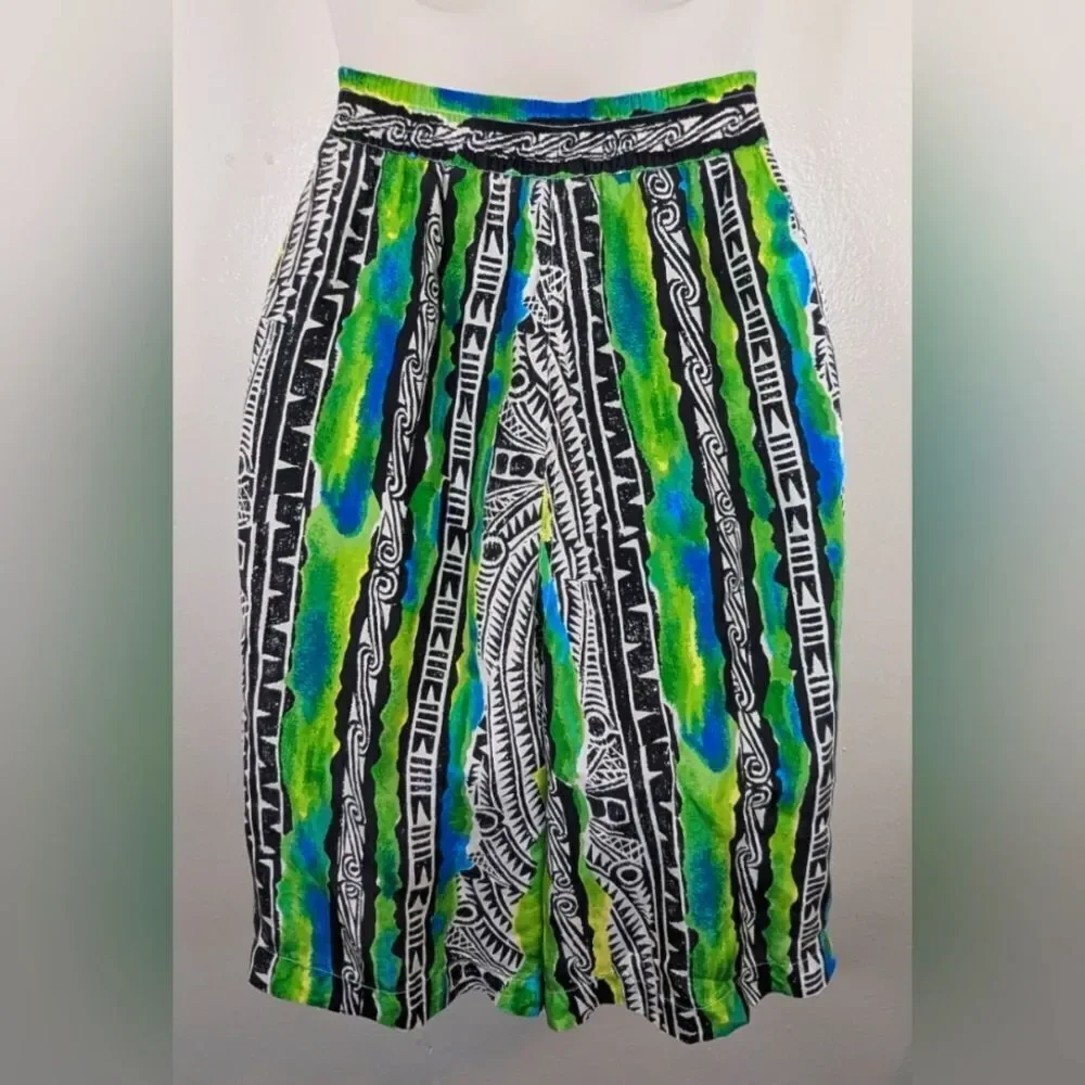 VTG Hattie Carnegie Silk 80s Maximalist Summer Art to Wear Beachy Coastal Shorts